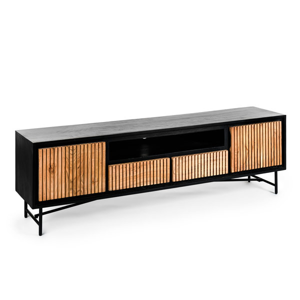 Duverger® Viking - TV-meubel - 180cm - acacia - naturel - 2 deuren - 2 lades - 1 nis - staal - zwart