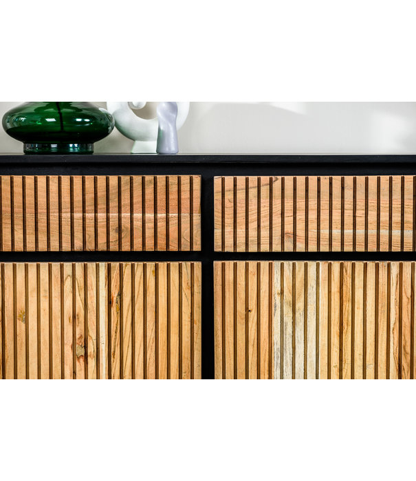 Duverger® Viking - Buffet - acacia - naturel - 3 portes - 3 tiroirs - acier - noir