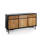 Viking - Buffet - acacia - naturel - 3 portes - 3 tiroirs - acier - noir