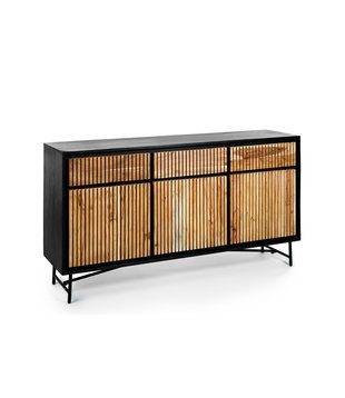 Viking - Buffet - acacia - naturel - 3 portes - 3 tiroirs - acier - noir