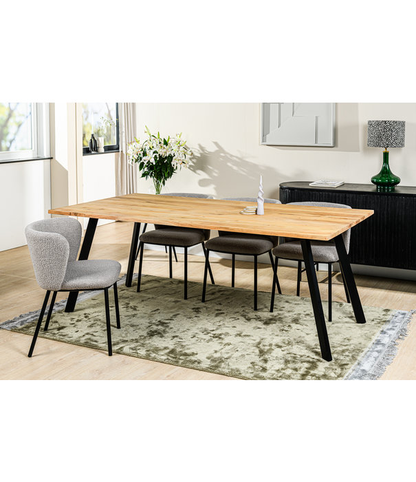 Duverger® Viking - Table de salle à manger - 200cm - acacia - naturel - pieds inclinés - acier - noir
