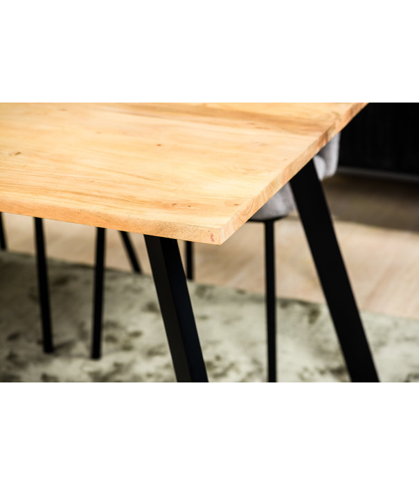 Duverger® Viking - Table de salle à manger - 200cm - acacia - naturel - pieds inclinés - acier - noir