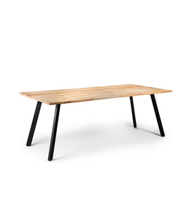 Viking - Table de salle à manger - 200cm - acacia - naturel - pieds inclinés - acier - noir