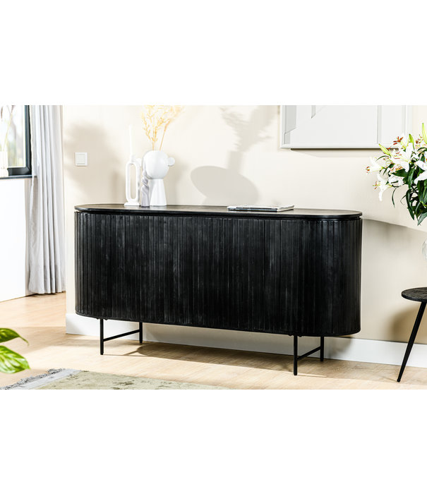 Duverger® Steampunk - Buffet - 165cm - acacia - noir - 4 portes - 4 étagères - acier - noir