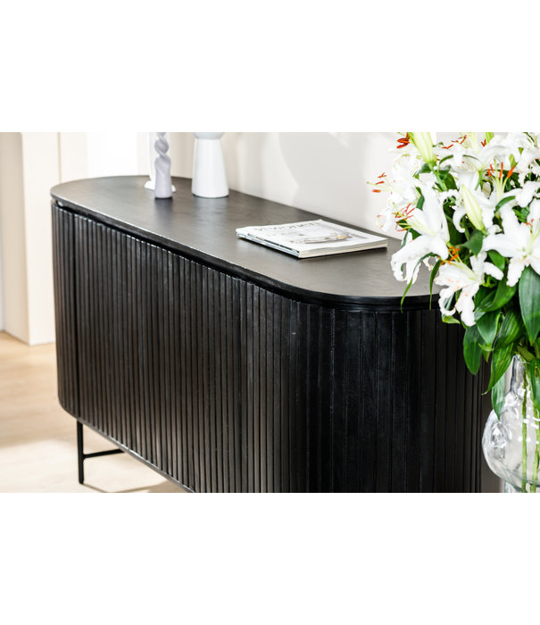 Duverger® Steampunk - Buffet - 165cm - acacia - noir - 4 portes - 4 étagères - acier - noir