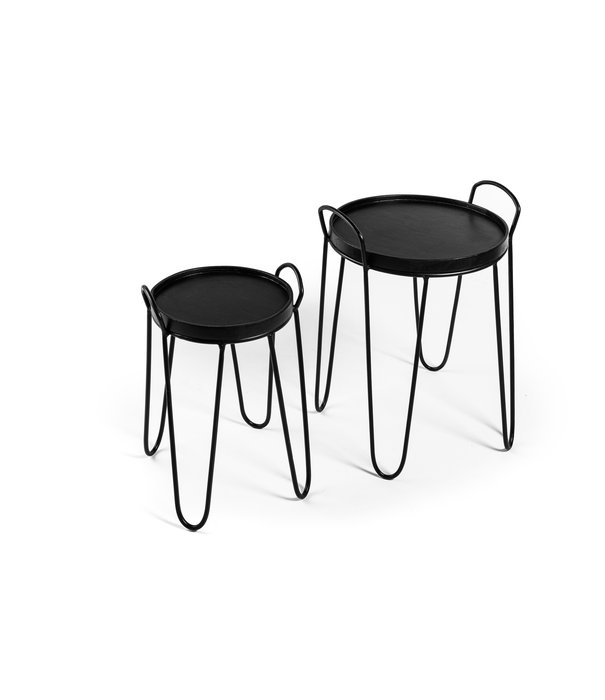 Duverger® Blackened - Tables d'appoint - set of 2 - rond - 40cm - acacia - noir - bord relevé - pieds en U courbés