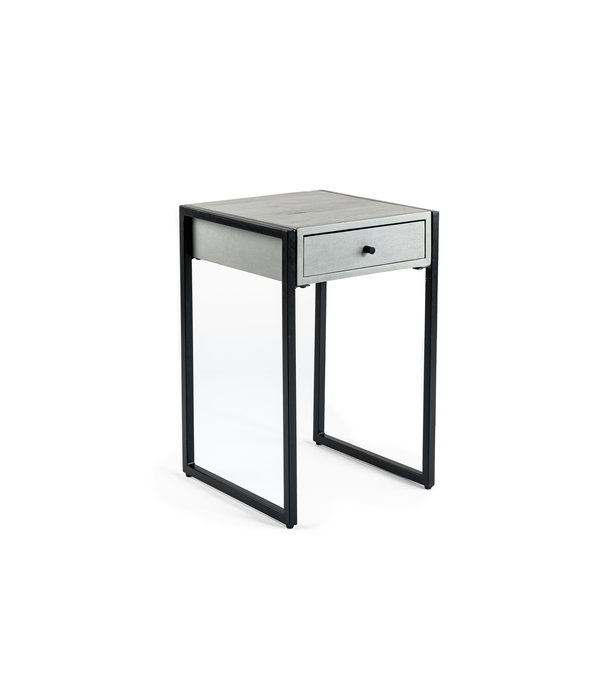 Duverger® Smoke - Table de chevet - acacia - gris foncé - 1 tiroir - châssis acier - noir