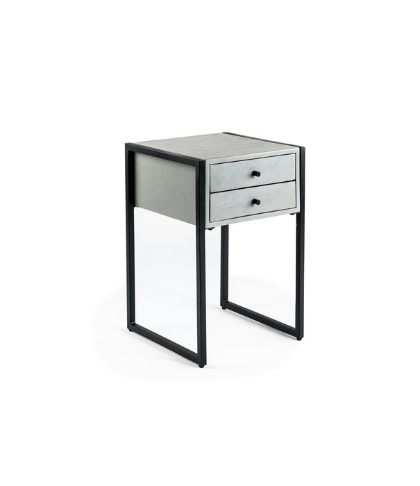 Duverger® Smoke - Table de chevet - acacia - gris foncé - 2 tiroirs - châssis acier - noir