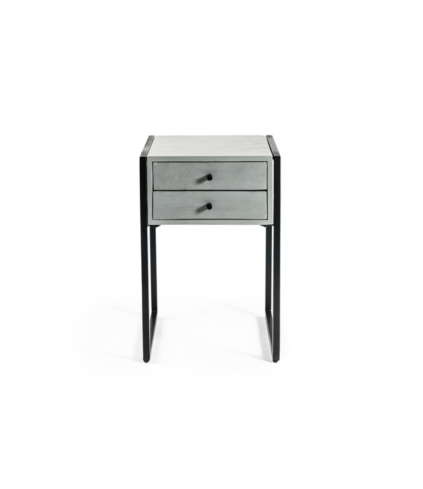 Duverger® Smoke - Table de chevet - acacia - gris foncé - 2 tiroirs - châssis acier - noir