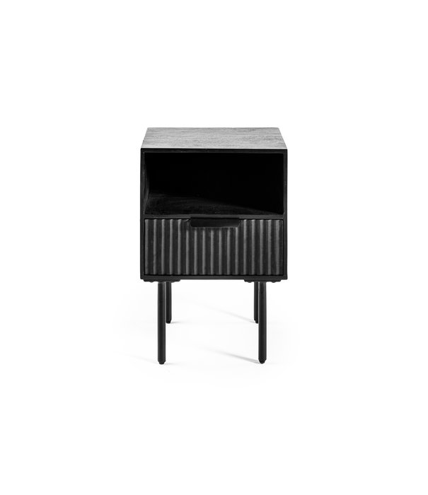 Duverger® Magma - Table de chevet - acacia - noir - 1 tiroir - châssis acier - noir