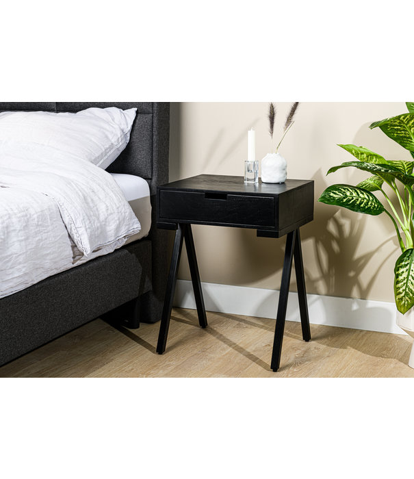 Duverger® Mango Noir - Table de chevet - mangue - noir - 1 tiroir - pieds en acier - noir