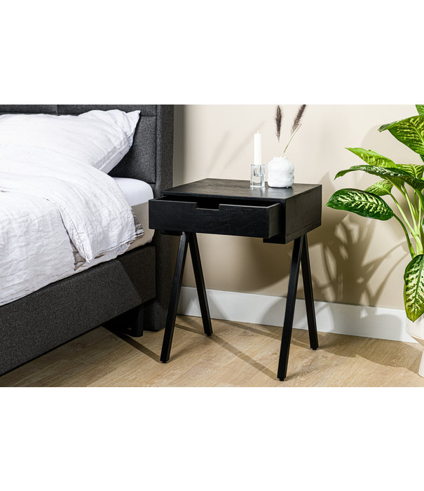 Duverger® Mango Noir - Table de chevet - mangue - noir - 1 tiroir - pieds en acier - noir