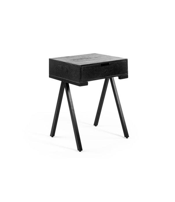 Duverger® Mango Noir - Table de chevet - mangue - noir - 1 tiroir - pieds en acier - noir