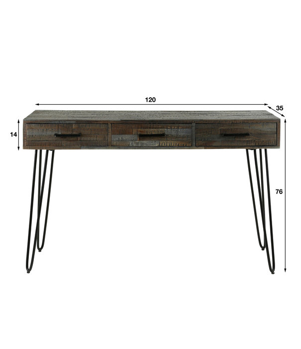 Duverger® Shaded - Sidetable - acacia - greywash - latjes - 3 lades - metalen poten 