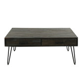 Shaded - Couchtisch - Rechteck - Akazie - greywash - Latten - 2 Schubladen mit Durchzug – Metallbeine