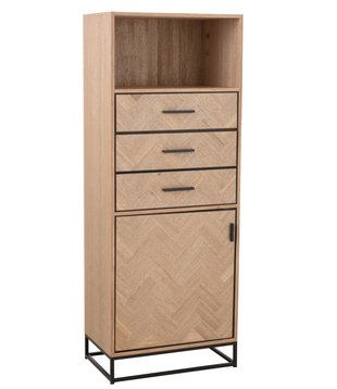 Twist - Opbergkast - MDF - naturel - 3 lades - 1 deur - 1 nis - metaal - zwart