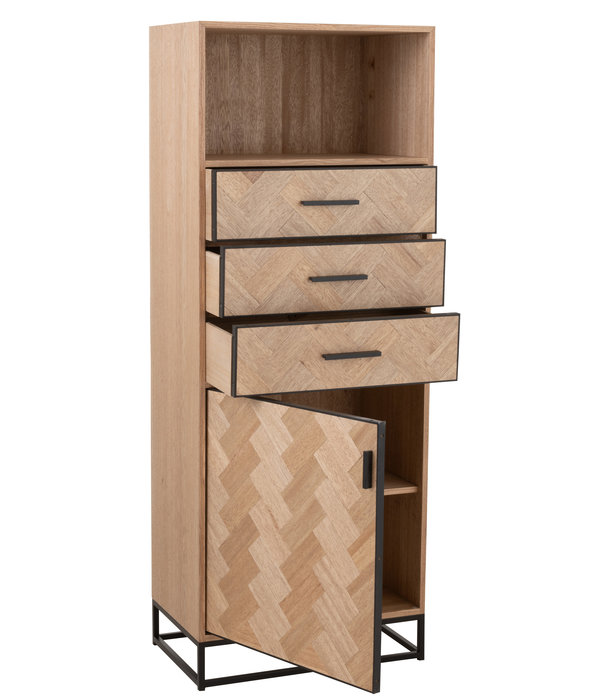 Duverger® Twist - Meuble de rangement - MDF - naturel - 3 tiroirs - 1 porte - 1 niche - métal - noir