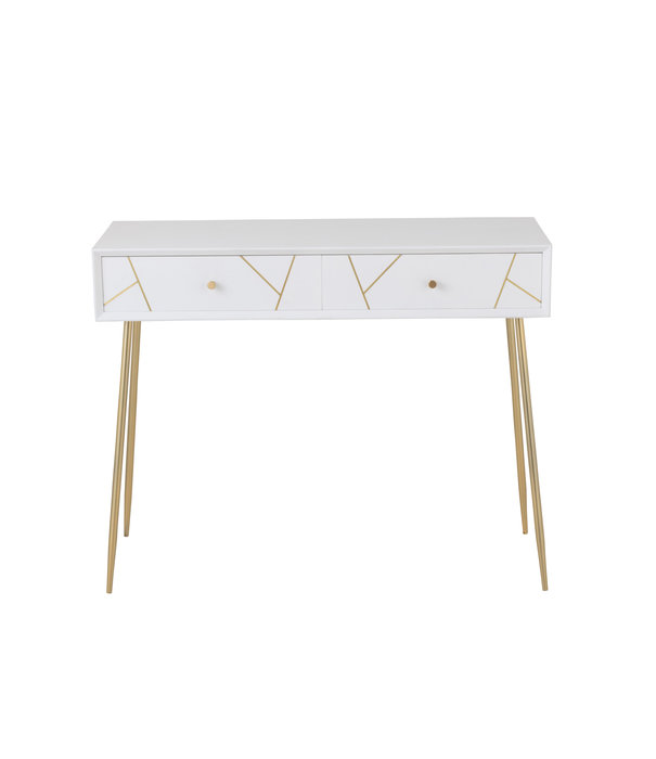 Duverger® Baseline - Sidetable - MDF - wit - 2 lades - gouden afwerking