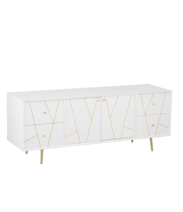 Duverger® Baseline - Buffet - MDF - blanc - 4 tiroirs - 2 portes - finition or