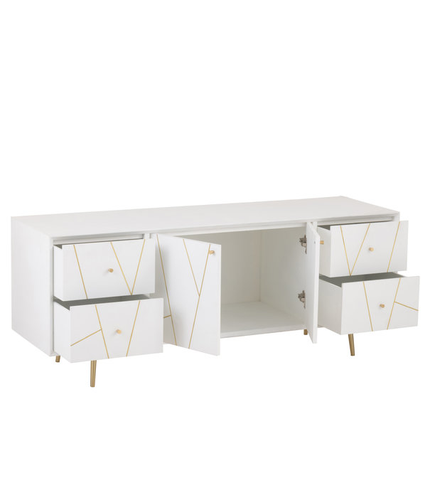 Duverger® Baseline - Buffet - MDF - blanc - 4 tiroirs - 2 portes - finition or