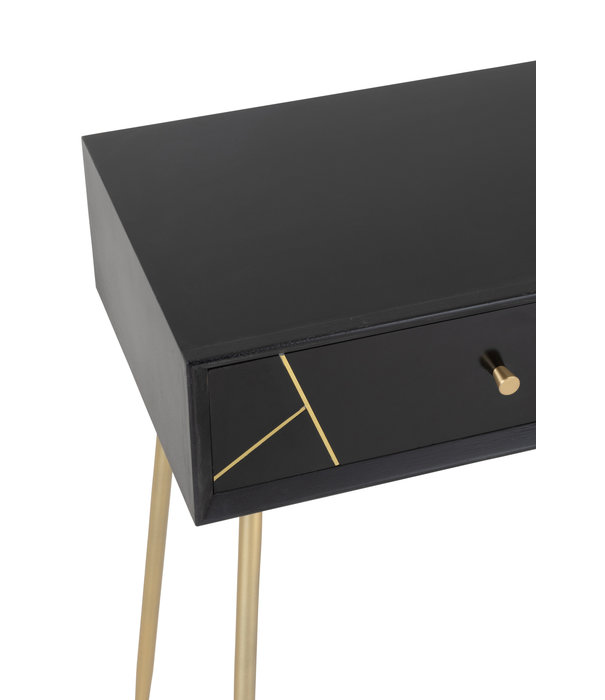 Duverger® Baseline - Sidetable - MDF - zwart - 2 lades - gouden afwerking