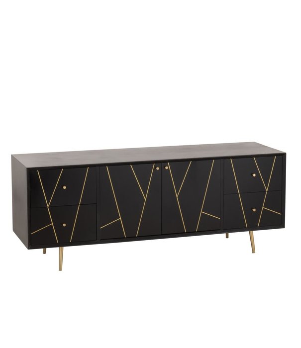 Duverger® Baseline - Buffet - MDF - noir - 4 tiroirs - 2 portes - finition or