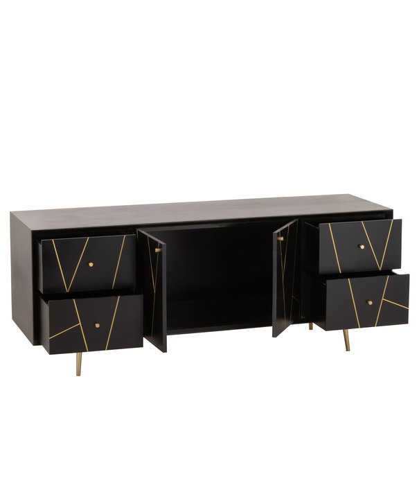 Duverger® Baseline - Buffet - MDF - noir - 4 tiroirs - 2 portes - finition or