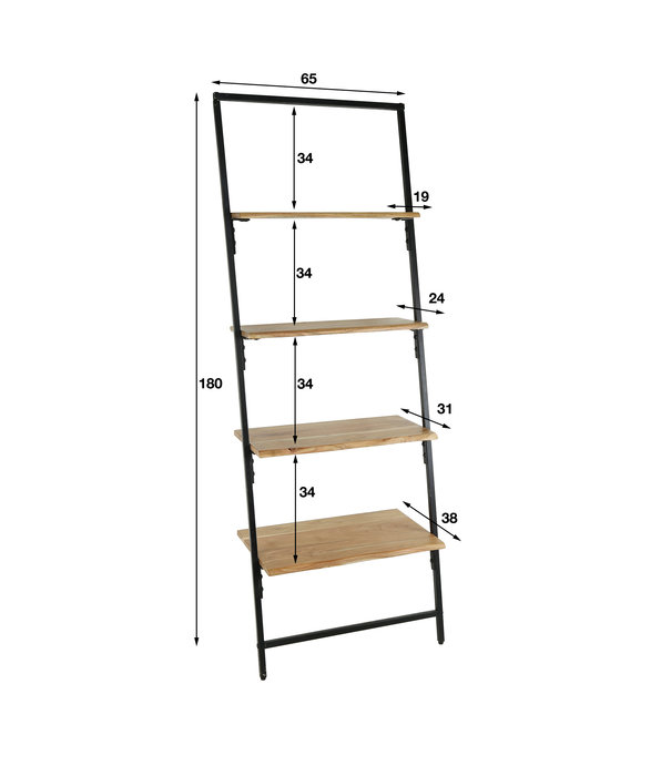 Duverger® Duplex - Wandrek - acacia - naturel - 4 schappen - metalen frame