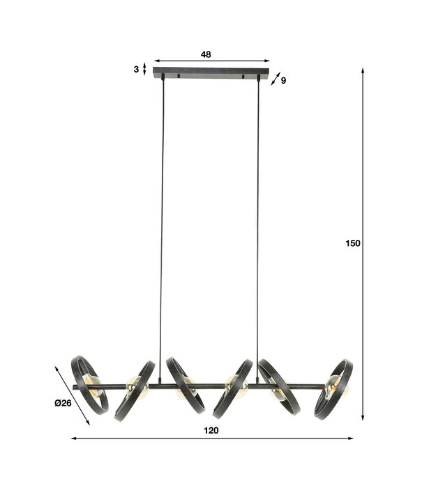 Duverger® Beam - Hanglamp - rond - metaal - zwart - 6 lichtpunten