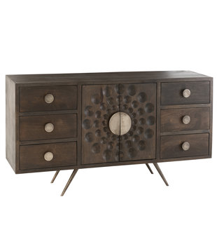 Enigma - Sideboard - Mango - 2 Türen - 6 Schubladen - Stahlbeine