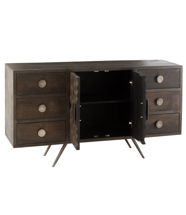 Duverger® Enigma - Sideboard - Mango - 2 Türen - 6 Schubladen - Stahlbeine