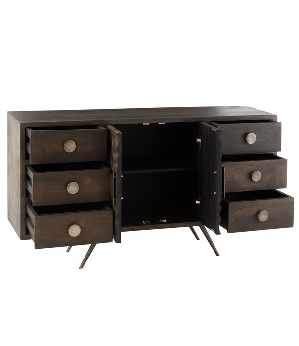 Duverger® Enigma - Sideboard - Mango - 2 Türen - 6 Schubladen - Stahlbeine