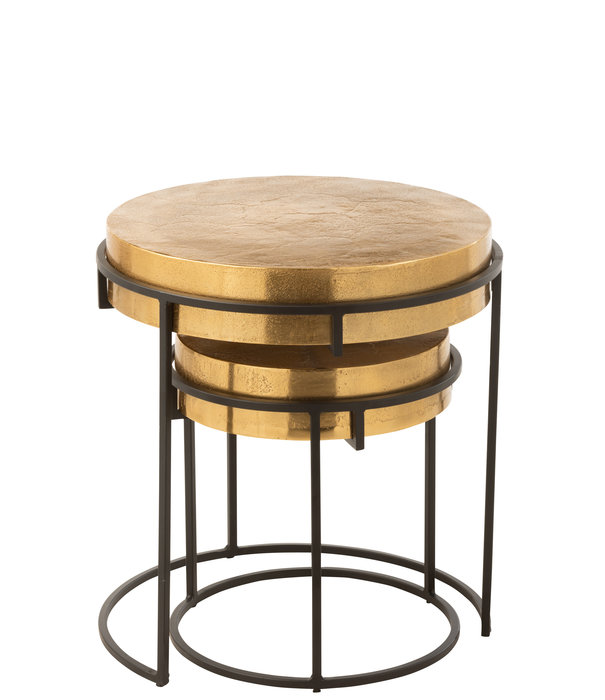 Duverger® Djembe - Bijzettafels - Set van 2 - aluminium - goud - zwart - omkeerbaar