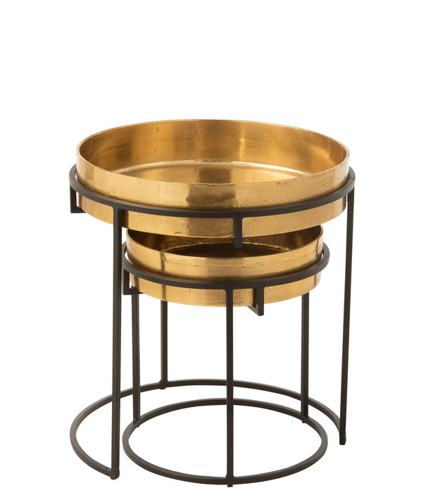 Duverger® Djembe - Bijzettafels - Set van 2 - aluminium - goud - zwart - omkeerbaar