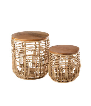 Reed - Tables d'appoint - set of 2 - bois - rotin - plateau amovible