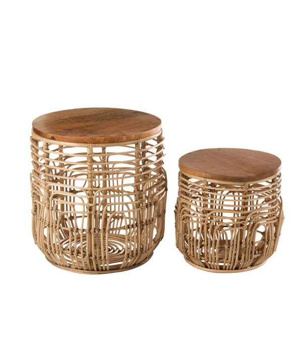 Duverger® Reed - Tables d'appoint - set of 2 - bois - rotin - plateau amovible