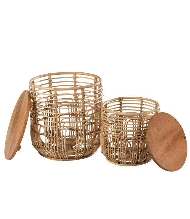 Duverger® Reed - Beistelltische - 2er Set - Holz - Rattan - abnehmbare Platte