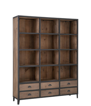 Magnum Opus - Bibliotheksschrank - Holz - Metall - 12 Fächer - 6 Schubladen