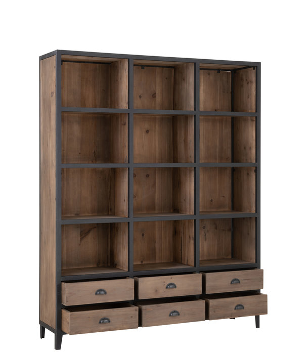 Duverger® Magnum Opus - Bibliotheksschrank - Holz - Metall - 12 Fächer - 6 Schubladen