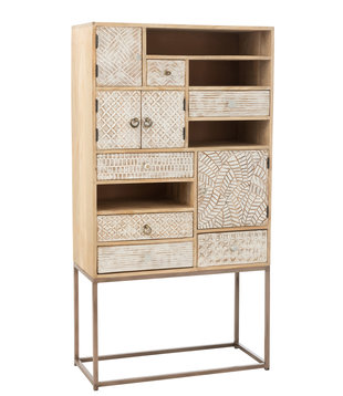 Impression - Armoire de rangement - bois - beige - 4 portes - 6 tiroirs - 4 niches - cadre en bois