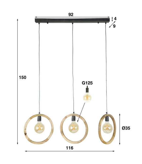 Duverger® Circular - Hanglamp - mango - rond - 3 lichtpunten