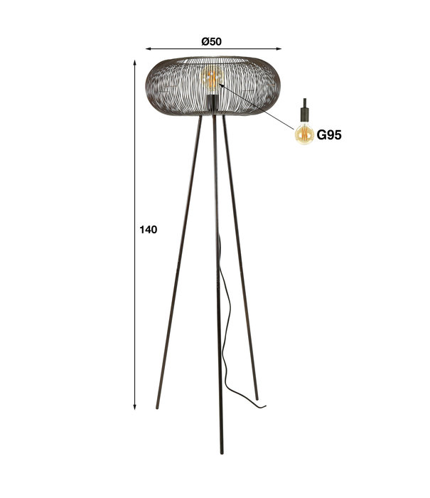 Duverger® Filter - Lampadaire - métal - forme disque - points de soudure dorés - 3 pieds hauts