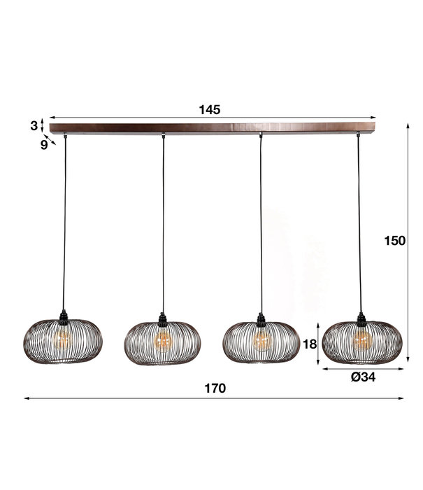 Duverger® Filter - Hängeleuchte - Metall - Scheibenform - goldene Lötpunkte - 4 Lichtpunkte