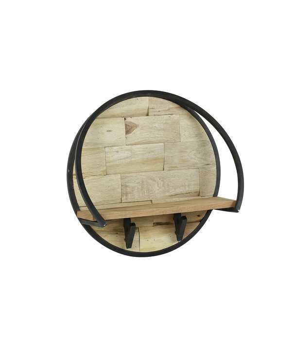 Duverger® Plug - Wandschap - rond - Ø40 - massief acacia - gezandstraald - 2 haakjes