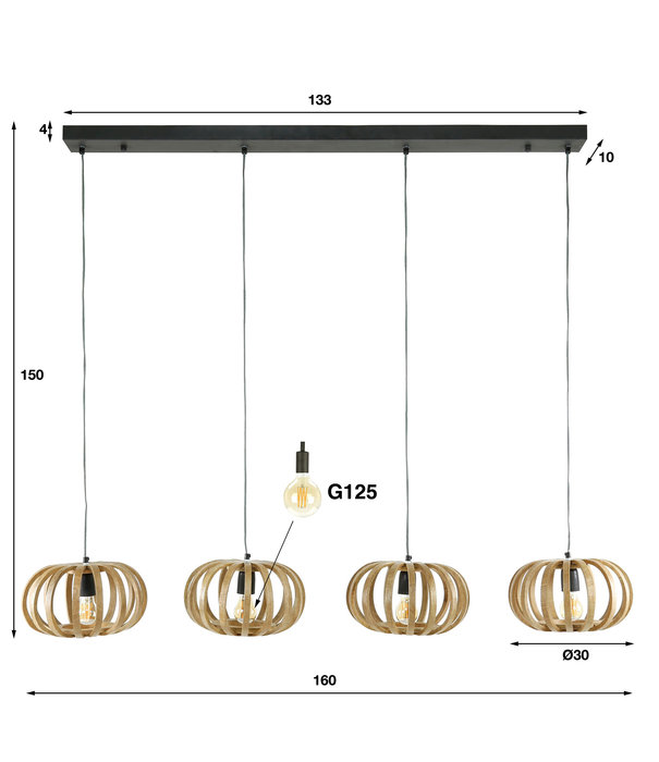 Duverger® Staked Mango - Lampe suspendue - mangue massif - 4 points lumineux