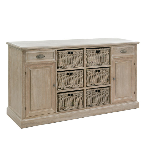 Duverger® Cottage - Sideboard - Holz - grau gewaschen - 6 Körbe - 2 Schubladen - 2 Türen - rustikal