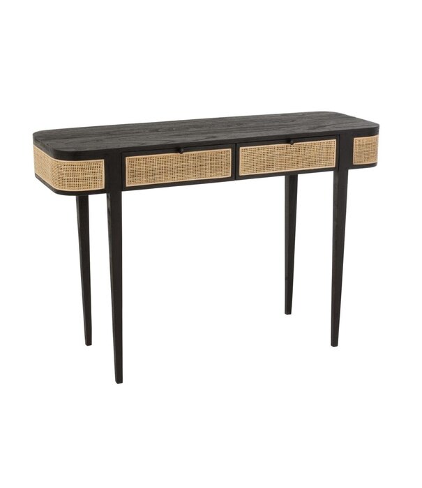 Duverger® Rotan - Sidetable - hout - rotan - zwart - naturel - 2 lades - 4 hoge poten