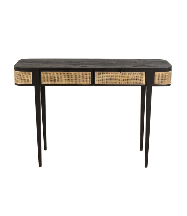 Duverger® Rotan - Table d'appoint - bois - rotin - noir - naturel - 2 tiroirs - 4 pieds hauts