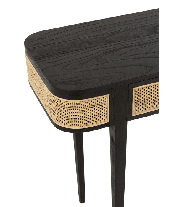 Duverger® Rotan - Table d'appoint - bois - rotin - noir - naturel - 2 tiroirs - 4 pieds hauts