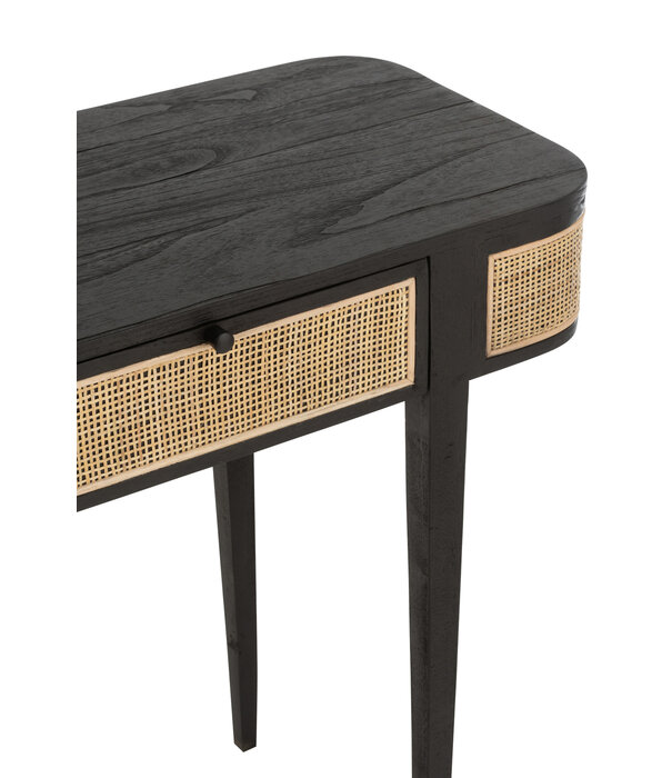 Duverger® Rotan - Table d'appoint - bois - rotin - noir - naturel - 2 tiroirs - 4 pieds hauts